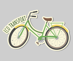 Ecology sticker with bicycle and text eco transport. Love our earth, save planet. Eco labels. 