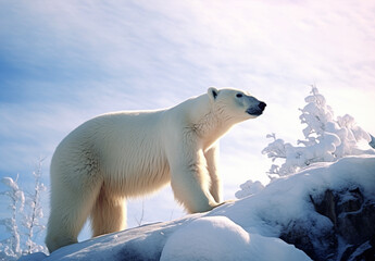 Naklejka na ściany i meble illustration of polar bear in the snow. Created with Generative AI