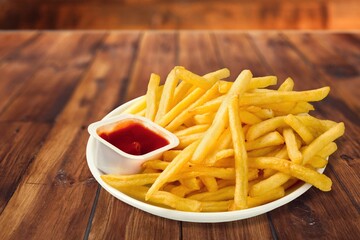 Delicious fresh roast french fries with sauce