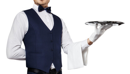 Waiter holding a tray, cut out