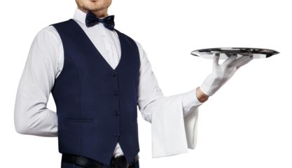Waiter holding a tray, cut out