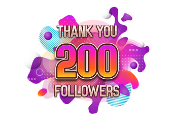 200 followers. Poster for social network and followers. Vector template for your design.