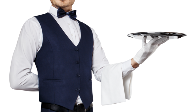 Waiter holding a tray, cut out