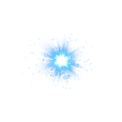 Blue star and sparks isolated on transparent background. Flares and sunbursts. Glowing light effects. PNG.