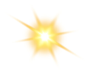 Golden star and sparks isolated on transparent background. Flares and sunbursts. Glowing light effects. PNG.