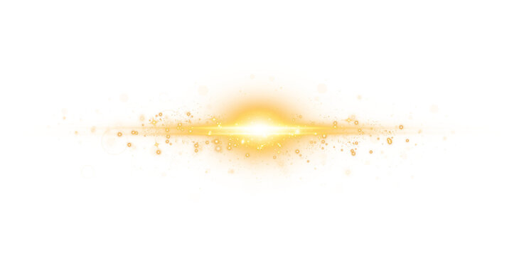 Golden star and sparks isolated on transparent background. Flares and sunbursts. Glowing light effects. PNG.