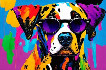  An AI generated illustration of This vibrant canvas print features the image of a dog, 