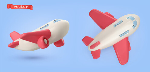 Airplane 3d cartoon vector icon - 615415490