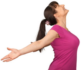 Woman spreading arms and pushing chest out