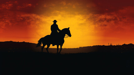 Fototapeta na wymiar silhouette of a horse with his rider in the sundown