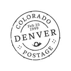 Denver postage and postal stamp. USA Colorado state postage ink stamp, mail and parcel delivery service Denver city retro vector imprint or letter departure country or United States region postmark