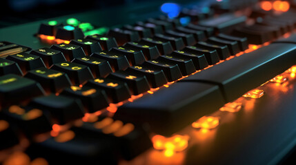 Obraz premium a close up view of a computer keyboard with illumination light