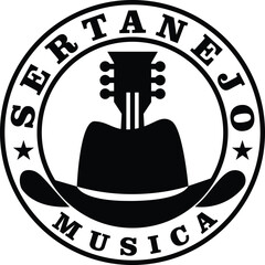 sertanejo music logo template, brazil country music, sertanejo music, guitar with cowboy hat