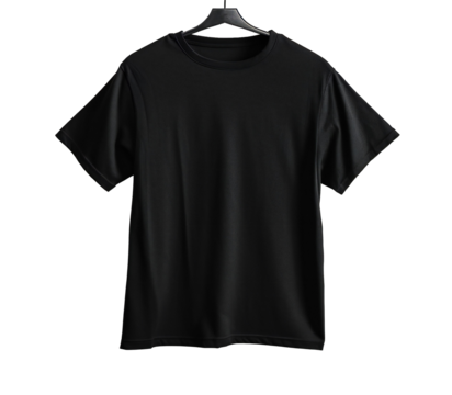 Black casual empty t-shirt. Transparent background. Generative AI.