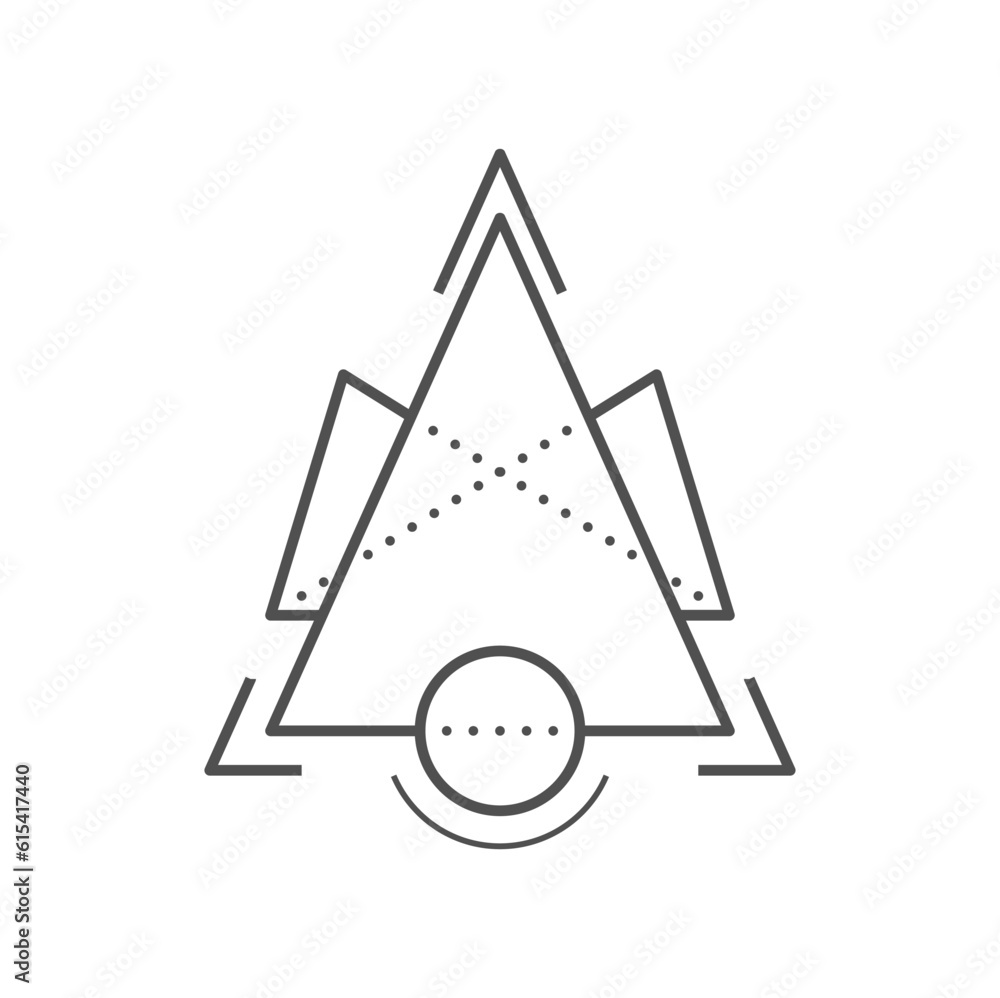 Poster Geometric boho tattoo. Esoteric magic geometric shapes sign, boho thin line outline vector symbol or sacred geometry simple Hipster tattoo abstract triangle and circle ornament