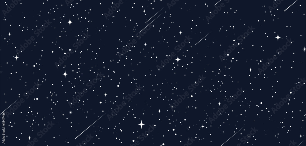 Poster starry space seamless pattern with sky stars in night galaxy, vector background. space universe or d