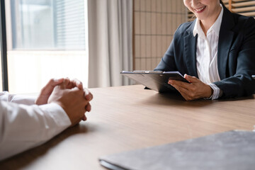 Man having interview with recruiter.