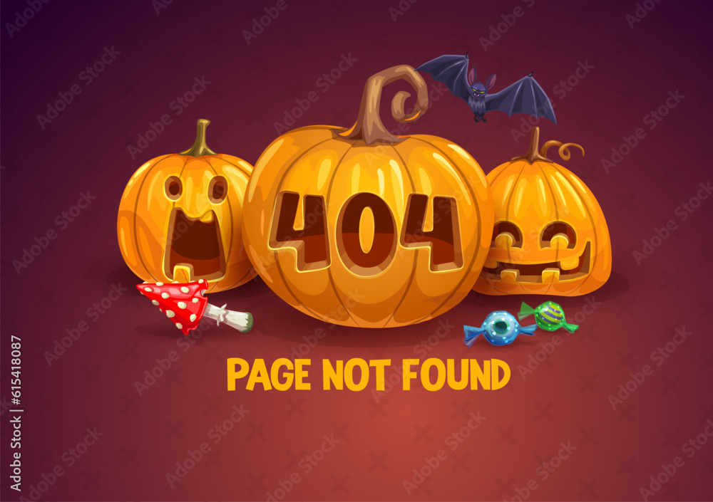 Poster page 404 halloween, cartoon vector design of website error or broken internet connection with comic 
