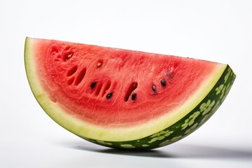 Illustration of a refreshing slice of juicy watermelon against a clean white background created with Generative AI technology
