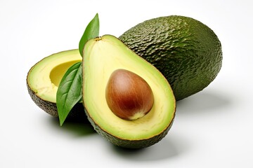 Illustration of a sliced avocado with a leaf on top created with Generative AI technology