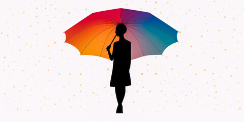 Captivating silhouette of a woman with an open umbrella, showcasing striking color pop and evoking emotion by symbolizing support and protection. Generative AI