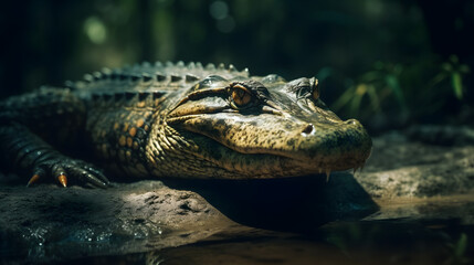 Obraz premium The Mighty Caiman in Freshwater Habitats. Generative AI