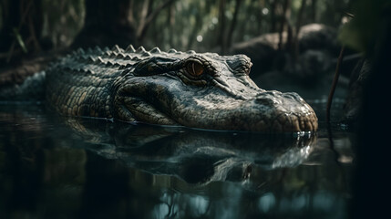 Obraz premium The Mighty Caiman in Freshwater Habitats. Generative AI