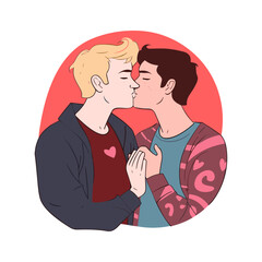 Vector two men gay kisses, LGBT love couple concept,hand drawn pride month flat illustration. Pride month. Valentines day cards template. Man kiss isolated on white pride month 