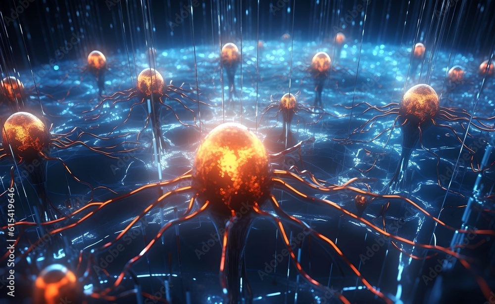 Poster ai neural nets. futuristic background of artificial intelligence neural networks. black background. 