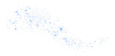 Blue glitter wave abstract illustration. Blue stars dust trail sparkling particles isolated on transparent background. Magic concept. PNG.