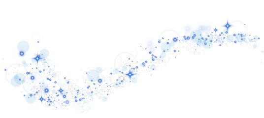 Blue glitter wave abstract illustration. Blue stars dust trail sparkling particles isolated on transparent background. Magic concept. PNG.