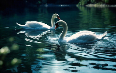 two swans swimming in water