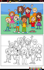 Naklejka premium funny cartoon children and teens characters group coloring page