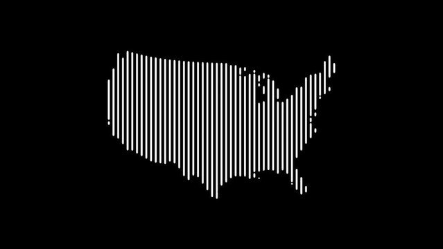 US map consisting of white stripes on a black background. Three different map spawn options.
