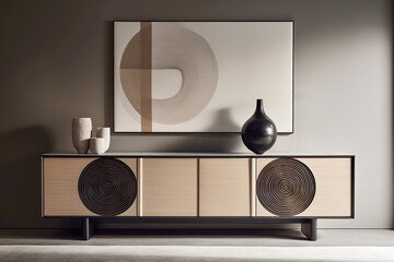 Modern cupboard in a minimalistic interior design composition. Generative AI