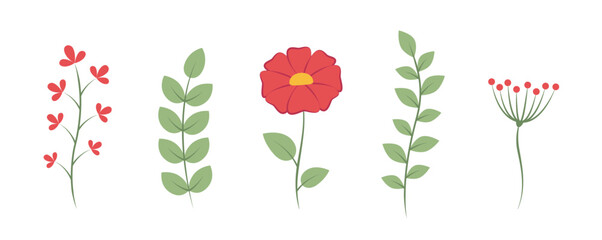 set of leaves tendril floral decoration isolated on white vector illustration EPS10