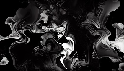 Abstract white on black smoke background, liquid ink backdrop