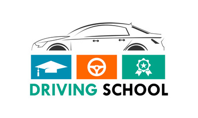 Driving school design logo template illustration