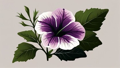 Simple minimalistic purple flower illustration on a plain colorful background