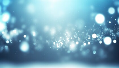 Light blue abstract bokeh background, blurred white dust on blue