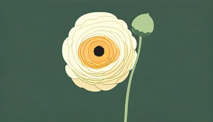 Simple minimalistic white flower illustration on a plain green background