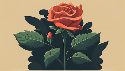 Simple minimalistic red rose flower illustration on a plain colorful background