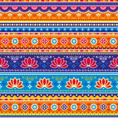   Pakistani or Indian truck art vector seamless unique pattern with lotus flowers , decorative wallpaper, textile or fabric print design © redkoala