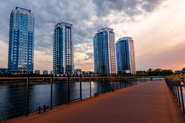 Pier on the embankment near the residential area