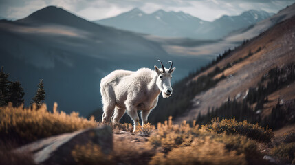 Mountain Goat in the Serenity of a Winter Landscape. Generative AI