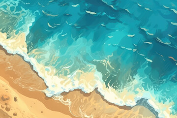 Fototapeta na wymiar summer holiday beach ocean seascape top view illustration Generative AI