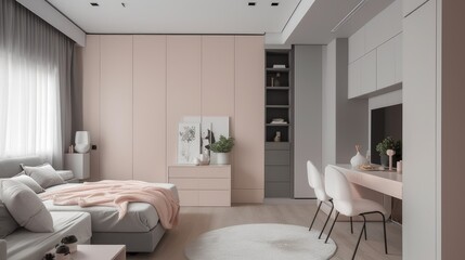 Fototapeta na wymiar Modern and elegant style bedroom design. Generative AI