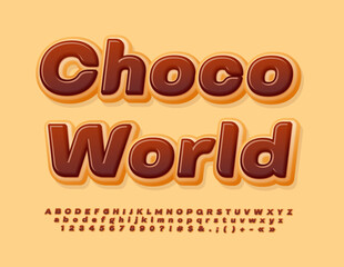 Vector sweet flyer Choco World.  Stylish Donut Font. Modern Alphabet Letters and Numbers