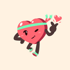 Vector cartoon happy and healthy heart character for design.