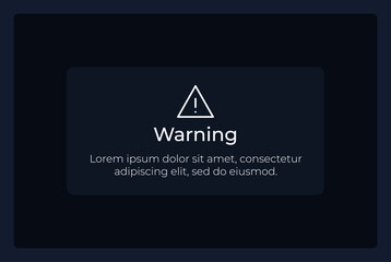 Warning message UI element template. Editable isolated vector dashboard component. Flat user interface. Visual data presentation. Web design widget for mobile application with dark theme